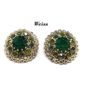 Weiss Emerald Green Rhinestone Earrings, Peridot Rhinestones, 1950s Vintage